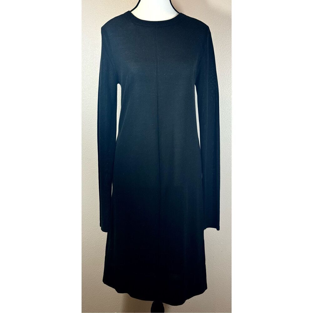 Jarbo Black Mink Blend Long Sleeve Knit Crewneck Women's Midi Dress Small